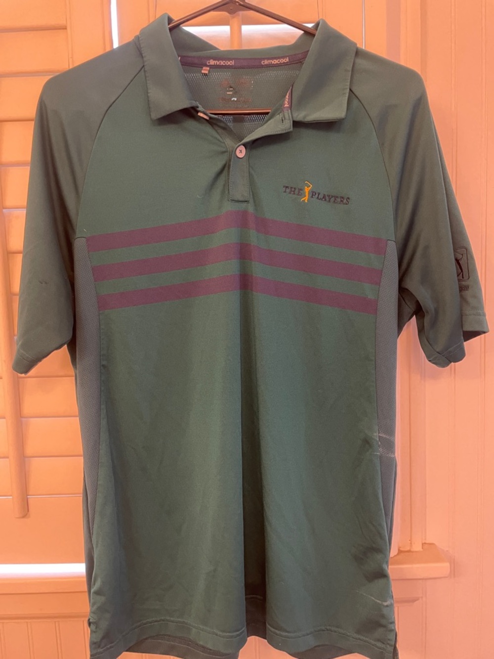 The players golf shirt adidas Green Polo with Maroon Stripes
